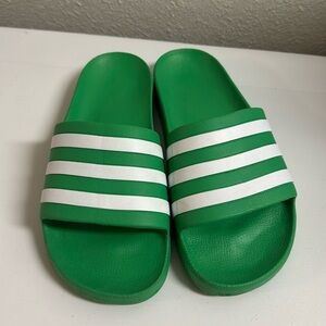 Adidas Stripe Green Slides Unisex- 9 women 8 men
